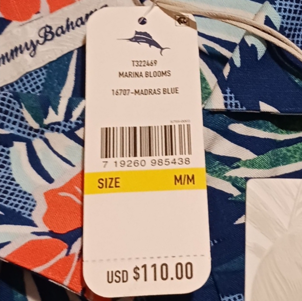 Tommy Bahama Marina Blooms Hawaiiam Shirt Madras Blue - Picture 7 of 8